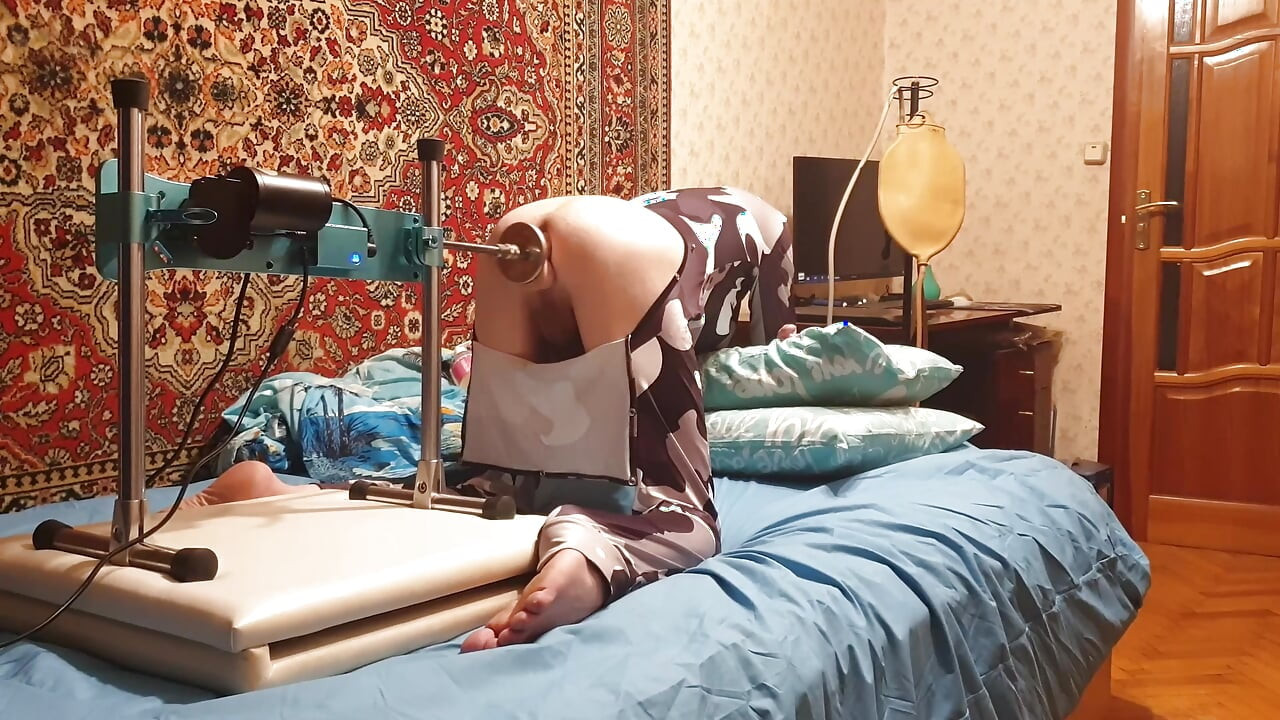 Cute Sasha Earth femboy having sex with a fuck machine homemade