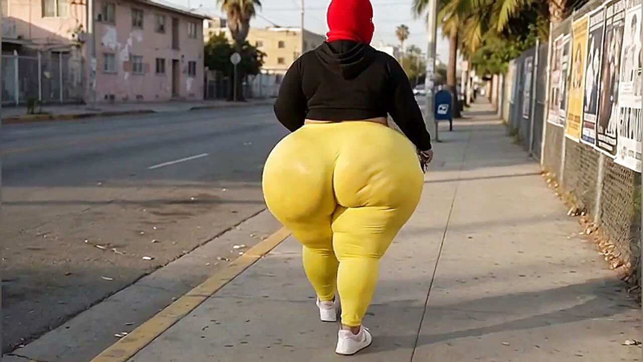 Big Ass Girl Walking in Tight Leggings on the Street