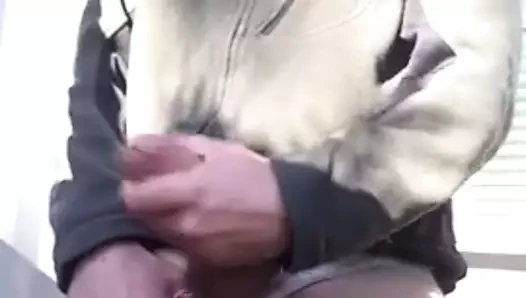 A risky outdoor jerk
