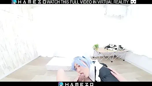 Japon azgın hizmetçi Cocoa Shirayuki sanal gerçeklikte ateşli bir sikişiyor.