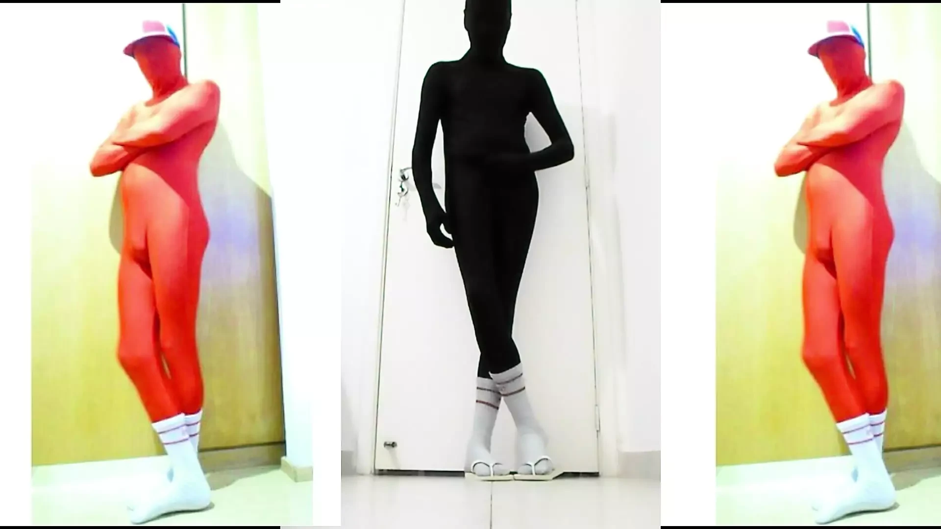 Fun At Home Wearing a black Zentai Costume