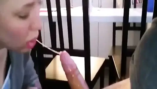 Blonde girl swallows that cock like it is nothing