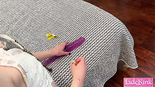 Boyfriend fucking submissive girlfriend with a huge dildo