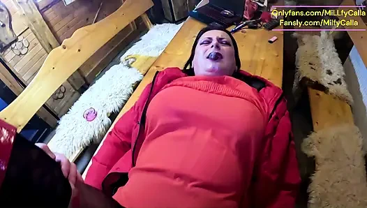 Cigar Blowjob & Ripped Pantyhose - Pussy Massage & Cum on My Downjacket