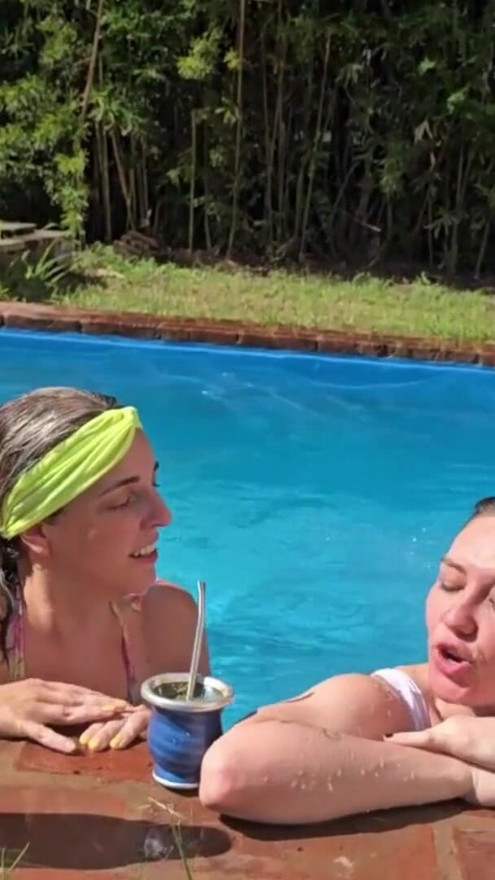 Two degenerates fuck in the pool while the neighbors see everything. ARGENTINE LESBIAN | Clip 1