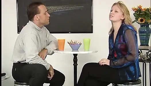 Sexy blonde sucks a monster cock then shoves it into her shaved pussy