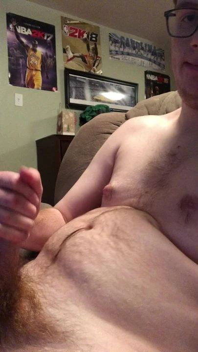 Chubby teen jerking off his hairy cock