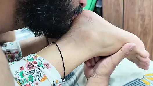 Feet lick romance in skirt
