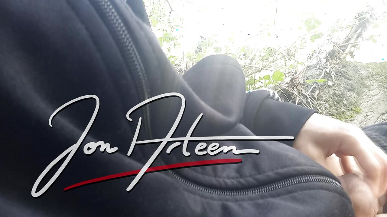 Gay boy Jon Arteen, wearing adidas tracksuit Campus sneakers, gets a hard-on outdoors, jerks off, squirts big cumshots before cl