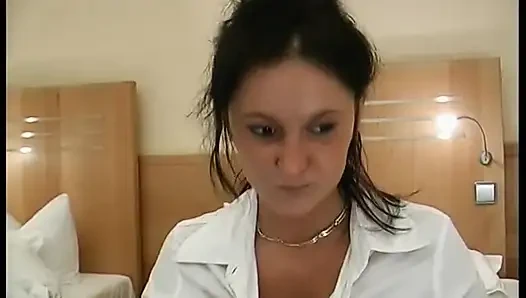 Shy teen gives blowjob and fingers her precious pussy