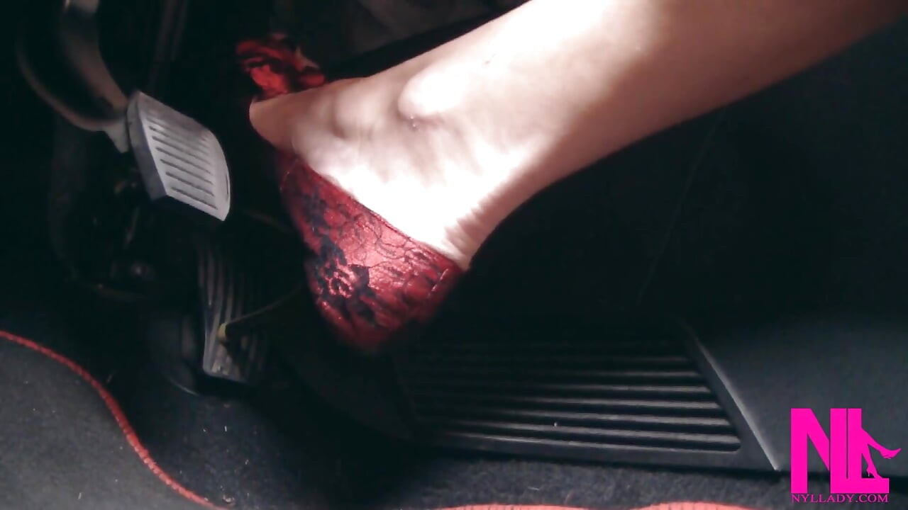 Revving, Driving and Pedal Pumping on the Way in Red Pumps