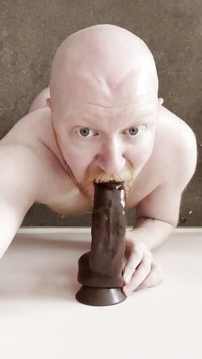 Ginger faggot worships and deepthroats his dildo