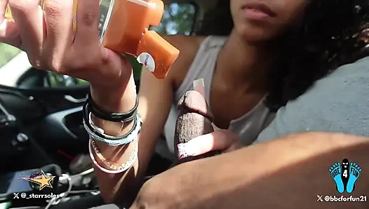 Sexy 19 year old giving me a Footjob and Handjob while driving pov1
