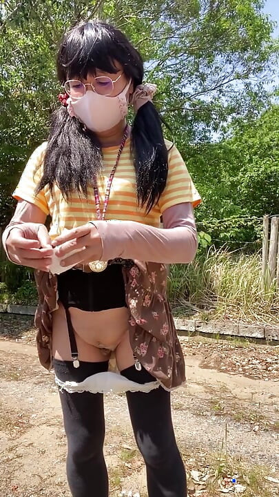 No. 221 Taking a Walk with My Pee and Pad off, Exposing My Pussy
