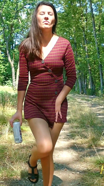 Changing wet clothes outdoor and desperate to pee