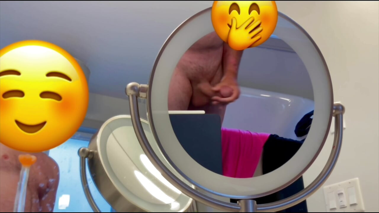 Pre-shower and shower wank with cum