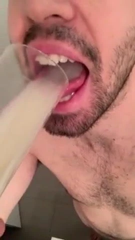 Having a big glass of thick cum