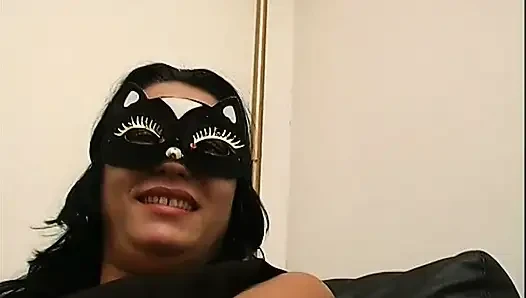 Sex in the office for two masked swingers