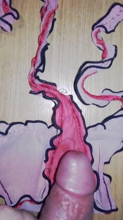 Rubbing my cock on girlfriends pink thongs