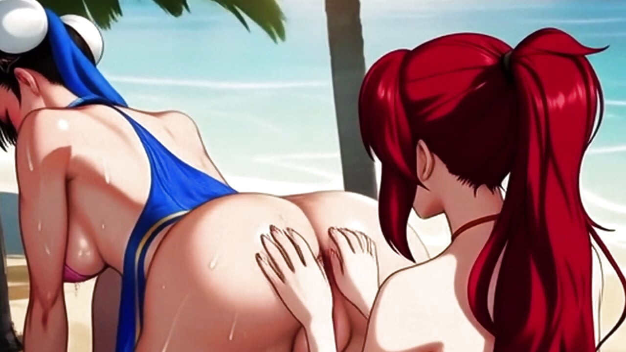 Tante lesbian dengan susu saling menyusui di depan umum