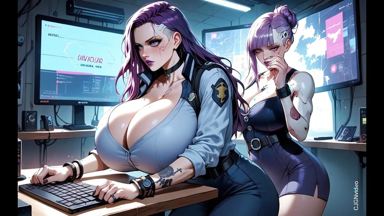Cyberpunk polis memuru kadınlar soyunuyor (ai animasyonu)