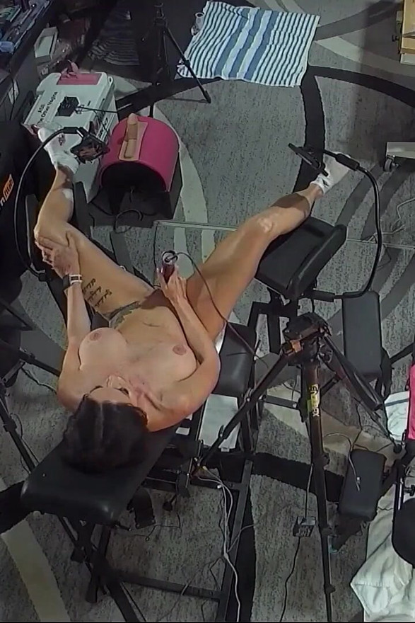 My Wet Ass Pussy Orgasming Hard in a Gyno Chair From an Eroscillator on a Huge Clit. Rizin' Studio..