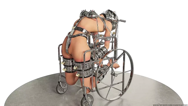 Slave Hardcore Cuffed and Chained in a Wheelchair Metal Bondage BDSM