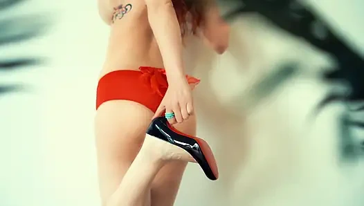 Red Heels: I Wear Some High Heels with Red Soles to Match the Burlesque Pom-pom Panties