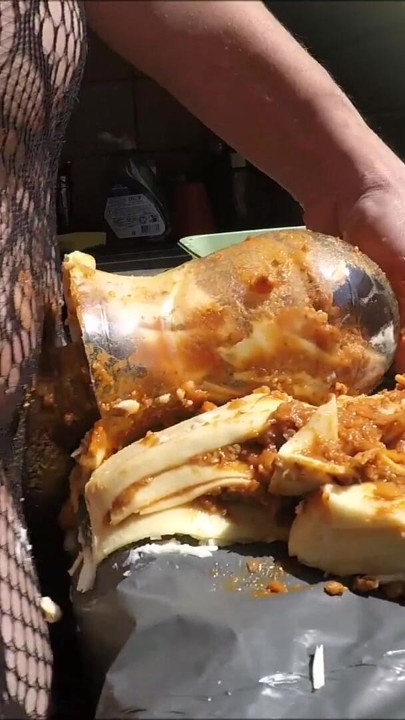 large ejaculation after fucking food (lasagna) | Clip 1