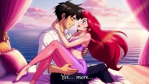 Ariel & Eric moonlit balcony passion - Romantic 3D Anime Love