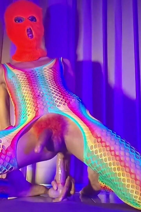 Orange Balaclava Mask Sissy Trans Dyed Pubic Hair Fuck Myself with Dildo