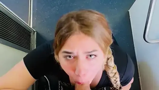 Beautiful big ass college blonde gives her boyfriend blowjobs in several places