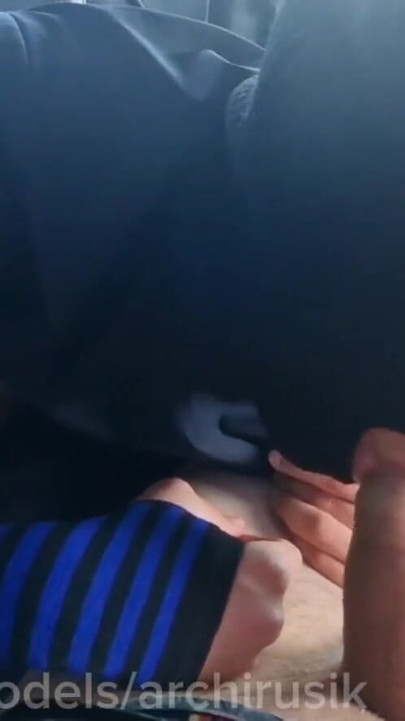 An 18-year-old passing teenager sucked all the cum out of dady cock right on the street near the river | Clip 1