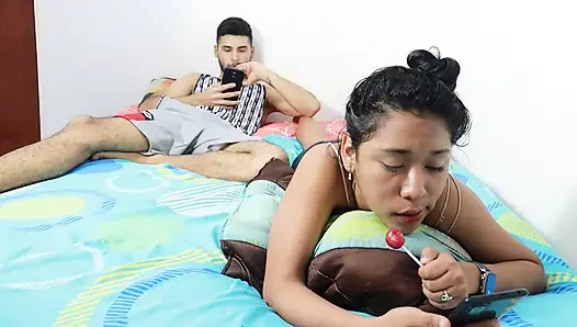 I WAS LOOKING AT MY CELL PHONE AND MY BEAUTIFUL BRUNETTE STEPSISTER WITH...