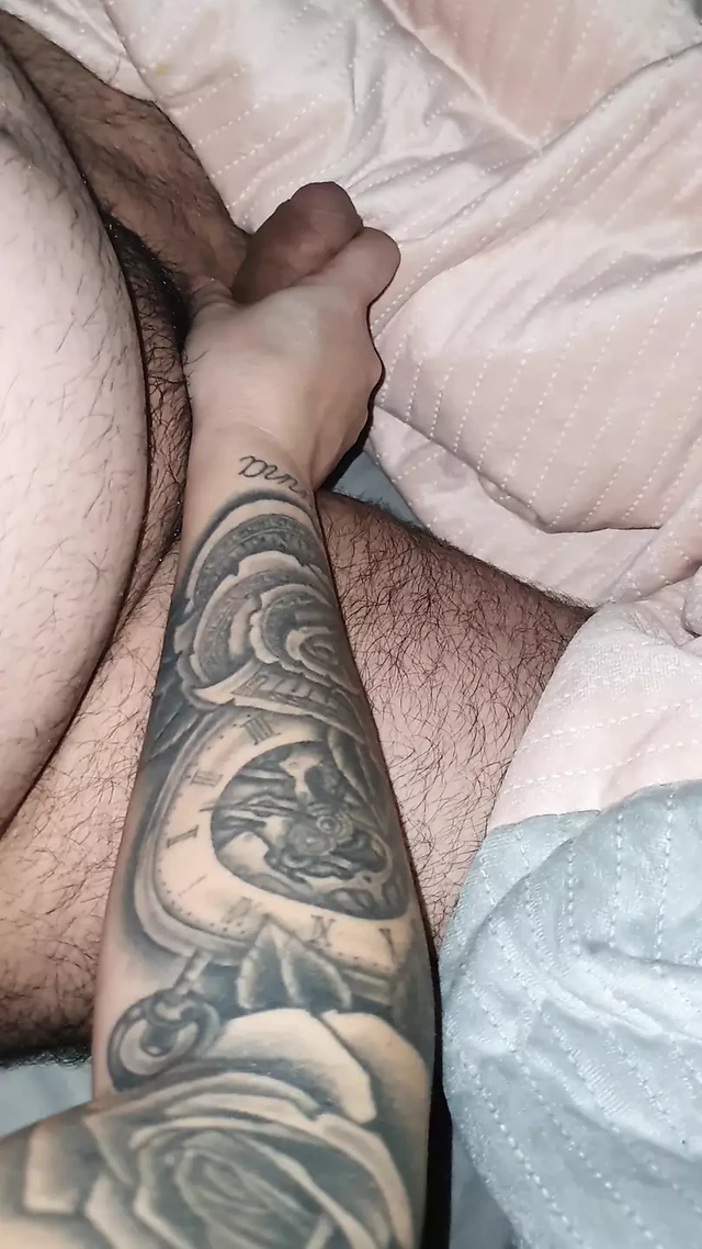 Step mom with sexy tattoo handjob step son dick in bed