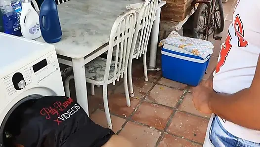 I Got Stuck in the Washing Machine My Black Dick Stepson Took Advantage and Fucked Me