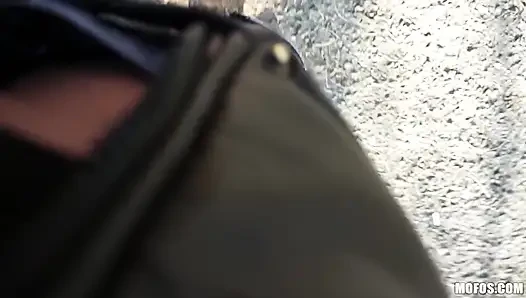 Public Pickups - Kristine Crystalis Shows off Her Leather Jacket and Tight Ass