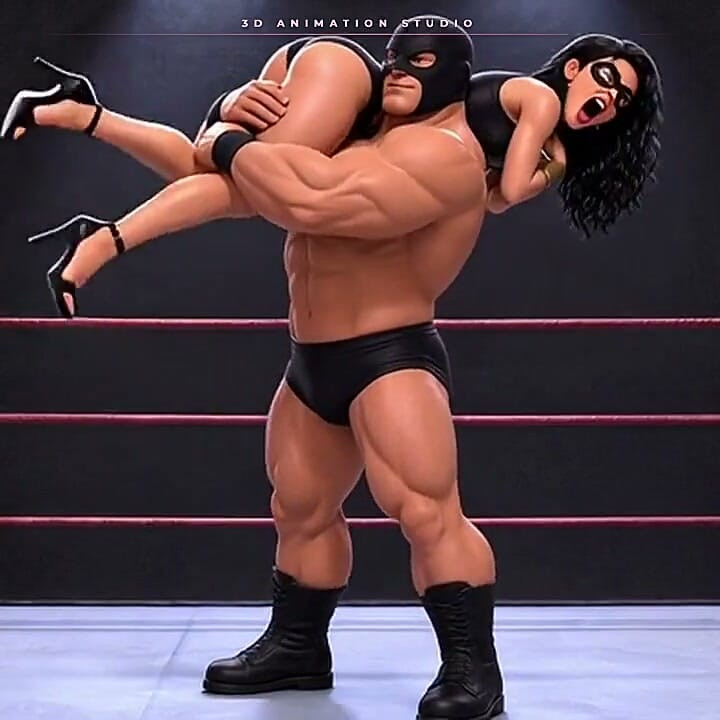 Masked Superheroine in Strap Heels Caught in Bearhugs and Ankle Locks - Ring Wrestling