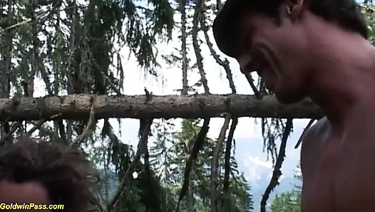 Extreme rough outdoor dp anal fuck orgy with a crazy German teen