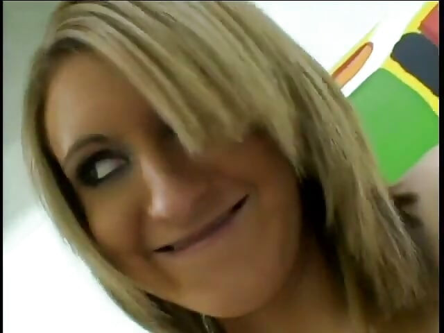 Blondie gets her natural tits squeezed before sucking guy's cock on the sofa