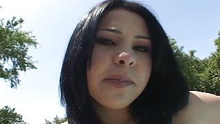 Three huge black cocks fucking Celina Cross in mouth and
