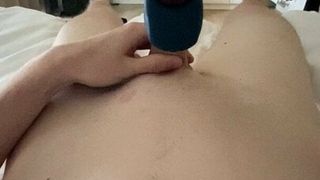 Vibrator on edged hard uncut cock explodes hands free