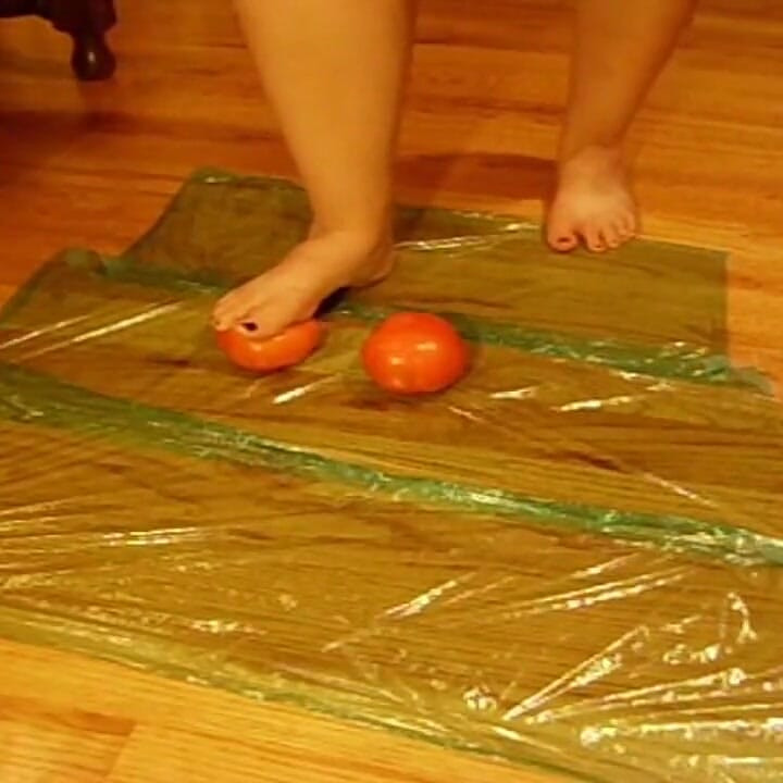 Crushing food with feet