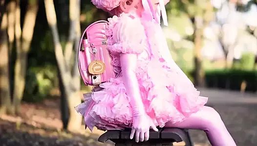 Sissy Pink Frilled Satin Dress Doll