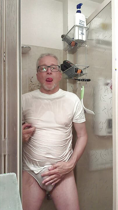 Wet T-shirt and Wet Underpants While Showering