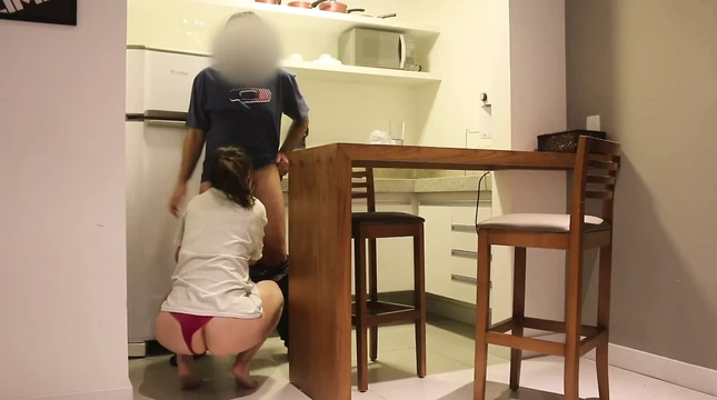 She fucks and sucks her husband's friend's dick while they are alone at home.