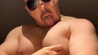 beefy slut licks his tits