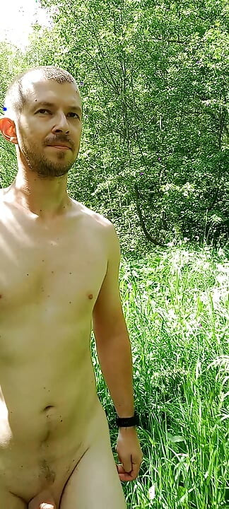 Russian nudist guy walks completely naked in public
