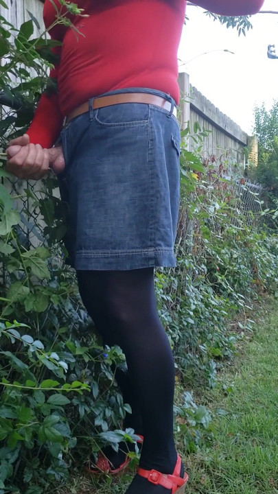 Must-share moment from "Cd outdoors in pantyhose, leotard. Urethral sound, masturbate and cum on miniskirt."