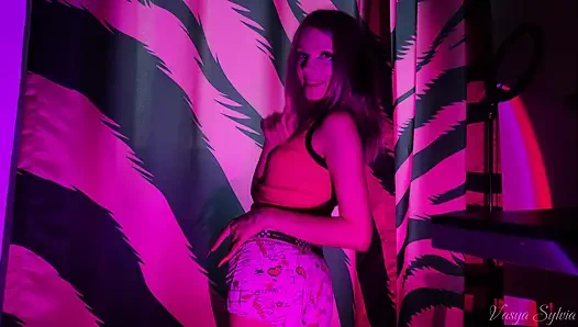 Striptease with Small Tits and Shaved Pussy!